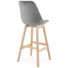 Tabouret de bar design scandinave en velours pieds couleur naturelle CAMY (gris)