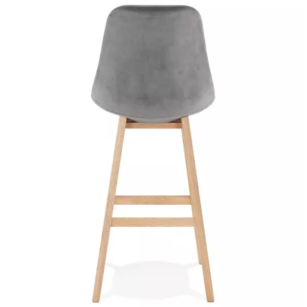 Tabouret de bar design scandinave en velours pieds couleur naturelle CAMY (gris)