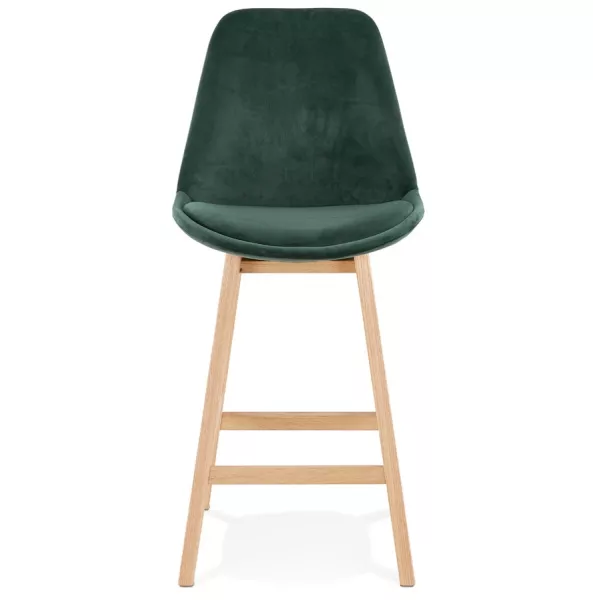 Tabouret de bar mi-hauteur design scandinave en velours pieds couleur naturelle CAMY MINI (vert)