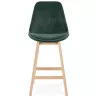 Tabouret de bar mi-hauteur design scandinave en velours pieds couleur naturelle CAMY MINI (vert)