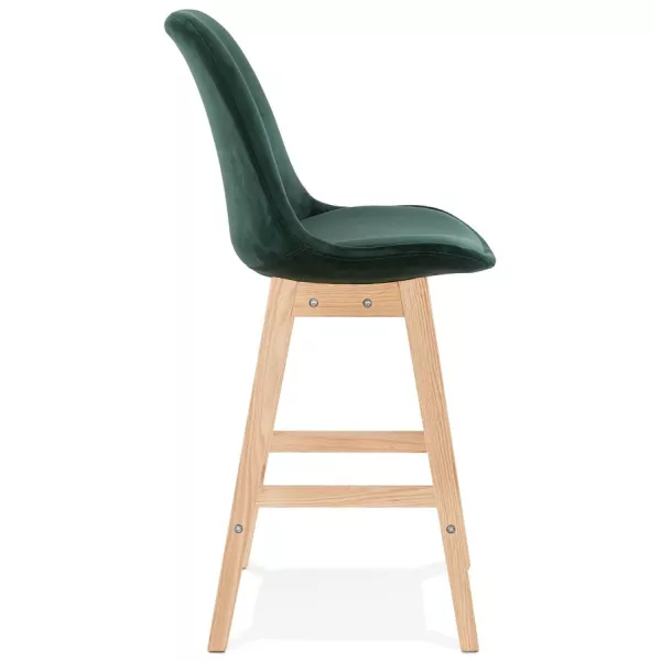 Tabouret de bar mi-hauteur design scandinave en velours pieds couleur naturelle CAMY MINI (vert)