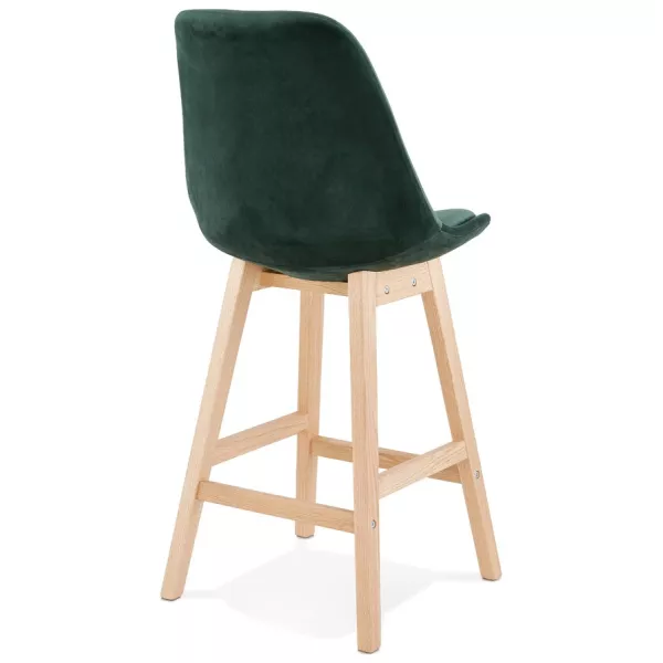 Tabouret de bar mi-hauteur design scandinave en velours pieds couleur naturelle CAMY MINI (vert)