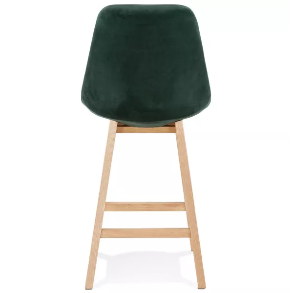 Tabouret de bar mi-hauteur design scandinave en velours pieds couleur naturelle CAMY MINI (vert)