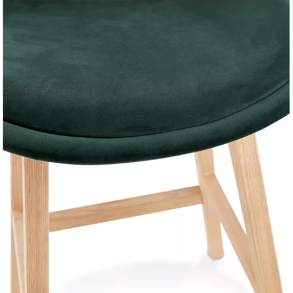 Tabouret de bar mi-hauteur design scandinave en velours pieds couleur naturelle CAMY MINI (vert)