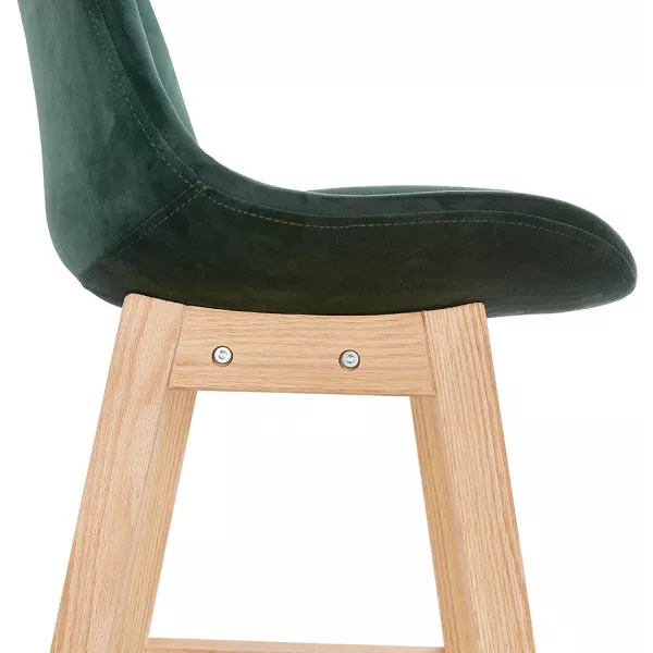 Tabouret de bar mi-hauteur design scandinave en velours pieds couleur naturelle CAMY MINI (vert)