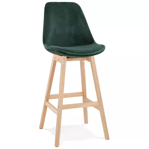 Tabouret de bar design scandinave en velours pieds couleur naturelle CAMY (vert)