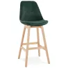 Tabouret de bar design scandinave en velours pieds couleur naturelle CAMY (vert)