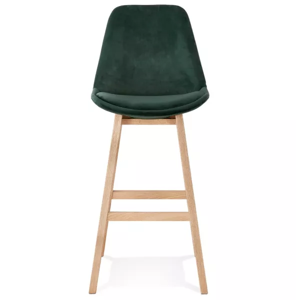 Tabouret de bar design scandinave en velours pieds couleur naturelle CAMY (vert)