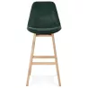 Tabouret de bar design scandinave en velours pieds couleur naturelle CAMY (vert)