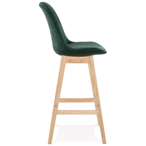 Tabouret de bar design scandinave en velours pieds couleur naturelle CAMY (vert)