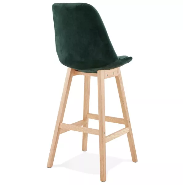 Tabouret de bar design scandinave en velours pieds couleur naturelle CAMY (vert)