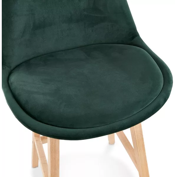 Tabouret de bar design scandinave en velours pieds couleur naturelle CAMY (vert)