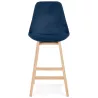 Tabouret de bar mi-hauteur design scandinave en velours pieds couleur naturelle CAMY MINI (bleu)