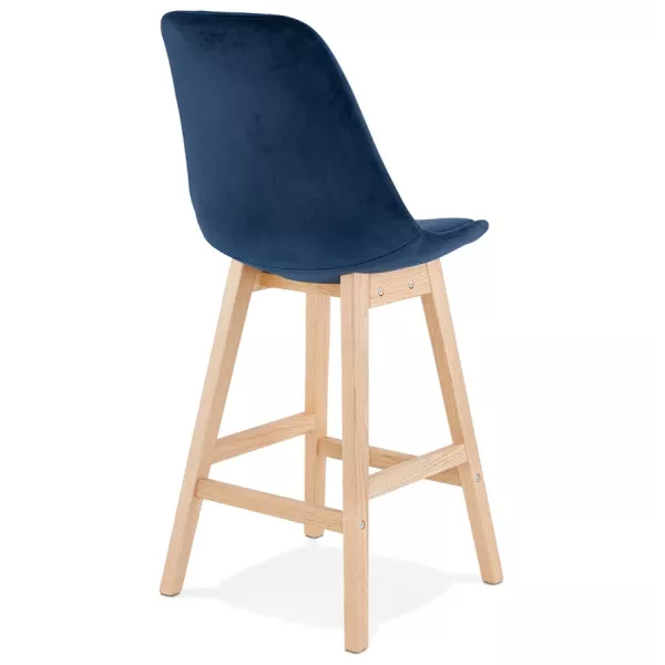 Tabouret de bar mi-hauteur design scandinave en velours pieds couleur naturelle CAMY MINI (bleu)