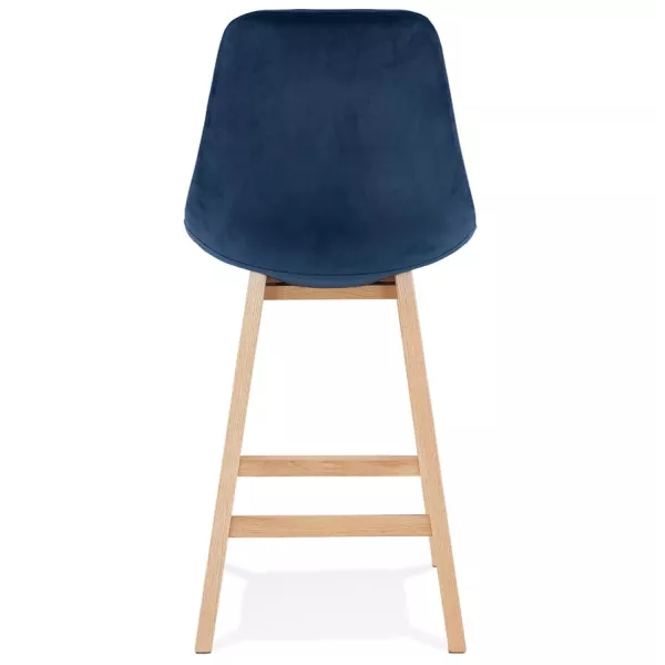 Tabouret de bar mi-hauteur design scandinave en velours pieds couleur naturelle CAMY MINI (bleu)