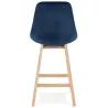 Tabouret de bar mi-hauteur design scandinave en velours pieds couleur naturelle CAMY MINI (bleu)