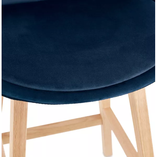 Tabouret de bar mi-hauteur design scandinave en velours pieds couleur naturelle CAMY MINI (bleu)