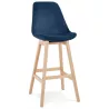 Tabouret de bar design scandinave en velours pieds couleur naturelle CAMY (bleu)