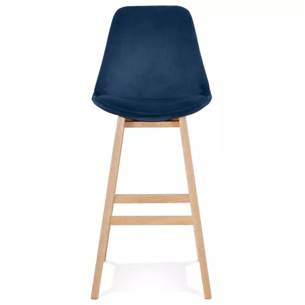 Tabouret de bar design scandinave en velours pieds couleur naturelle CAMY (bleu)