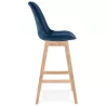 Tabouret de bar design scandinave en velours pieds couleur naturelle CAMY (bleu)