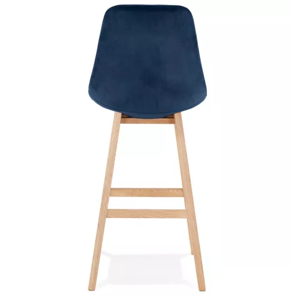 Tabouret de bar design scandinave en velours pieds couleur naturelle CAMY (bleu)