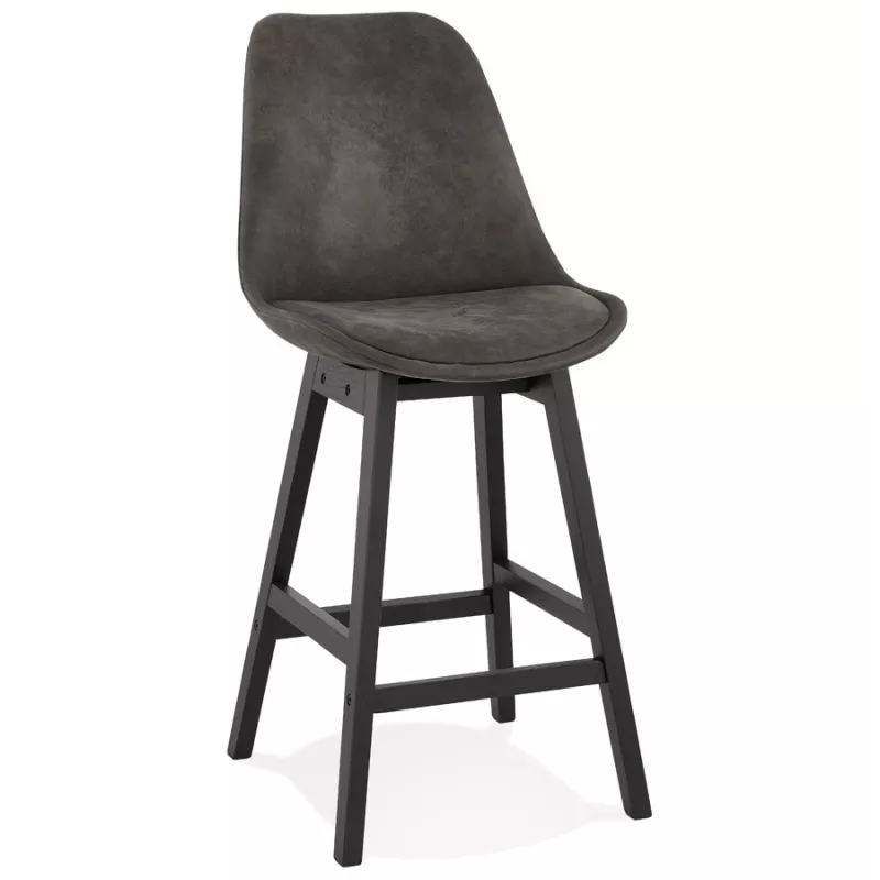 Tabouret de bar mi-hauteur vintage en microfibre pieds noirs LILY MINI (gris foncé)