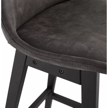 Tabouret de bar mi-hauteur vintage en microfibre pieds noirs LILY MINI (gris foncé)