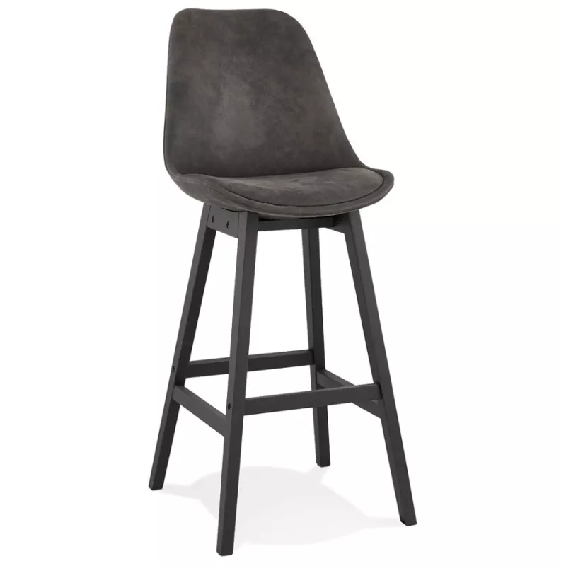 Tabouret de bar vintage en microfibre pieds métal noir LILY (gris foncé)