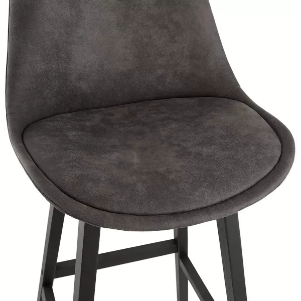 Tabouret de bar vintage en microfibre pieds métal noir LILY (gris foncé)