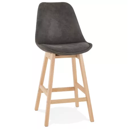 Tabouret de bar mi-hauteur design scandinave en microfibre pieds couleur naturelle LILY MINI (gris foncé)