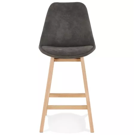 Tabouret de bar mi-hauteur design scandinave en microfibre pieds couleur naturelle LILY MINI (gris foncé)