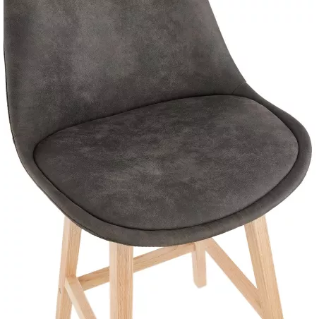 Tabouret de bar mi-hauteur design scandinave en microfibre pieds couleur naturelle LILY MINI (gris foncé)