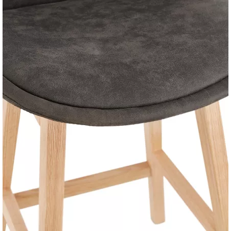 Tabouret de bar mi-hauteur design scandinave en microfibre pieds couleur naturelle LILY MINI (gris foncé)