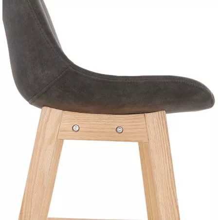 Tabouret de bar mi-hauteur design scandinave en microfibre pieds couleur naturelle LILY MINI (gris foncé)