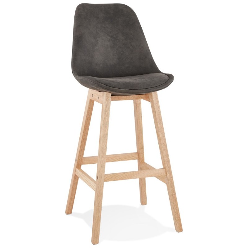 Tabouret de bar design scandinave en microfibre pieds couleur naturelle LILY (gris foncé)