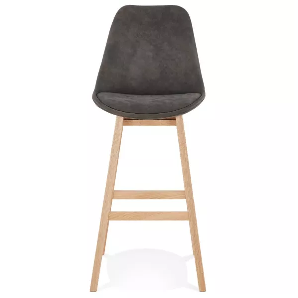 Tabouret de bar design scandinave en microfibre pieds couleur naturelle LILY (gris foncé)