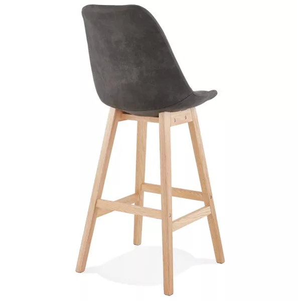 Tabouret de bar design scandinave en microfibre pieds couleur naturelle LILY (gris foncé)