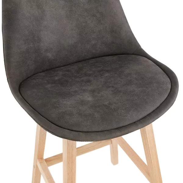 Tabouret de bar design scandinave en microfibre pieds couleur naturelle LILY (gris foncé)