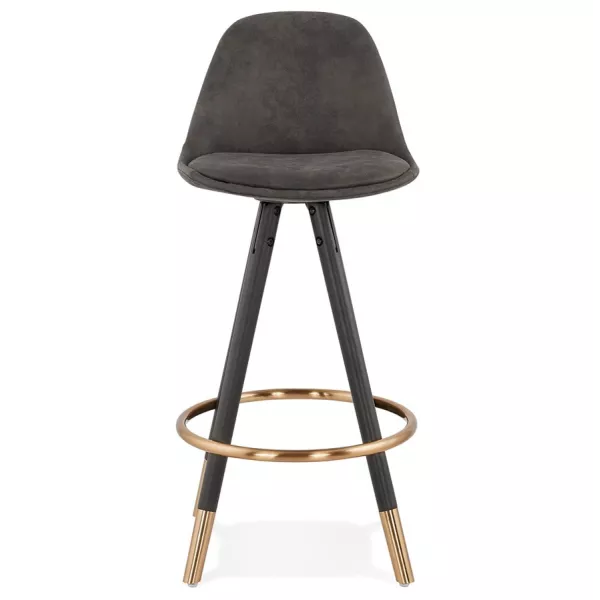 Tabouret de bar mi-hauteur vintage en microfibre pieds noirs et dorés VICKY MINI (gris foncé)