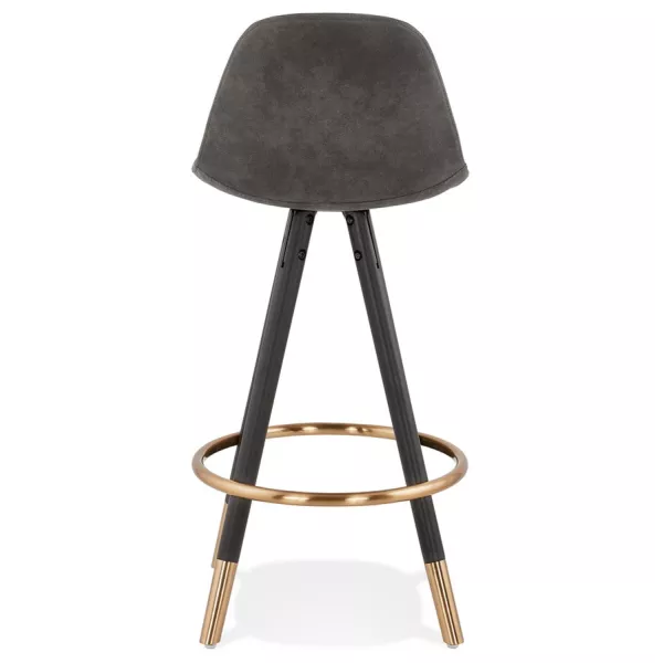 Tabouret de bar mi-hauteur vintage en microfibre pieds noirs et dorés VICKY MINI (gris foncé)