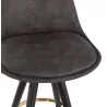 Tabouret de bar mi-hauteur vintage en microfibre pieds noirs et dorés VICKY MINI (gris foncé)