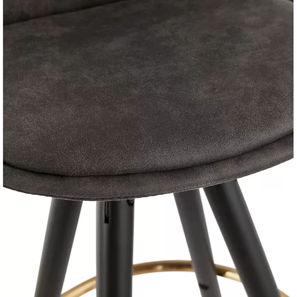 Tabouret de bar mi-hauteur vintage en microfibre pieds noirs et dorés VICKY MINI (gris foncé)