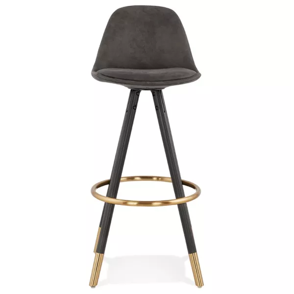 Tabouret de bar vintage en microfibre pieds noirs et dorés VICKY (gris foncé)