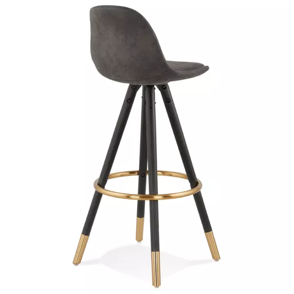 Tabouret de bar vintage en microfibre pieds noirs et dorés VICKY (gris foncé)