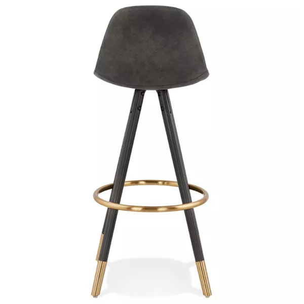 Tabouret de bar vintage en microfibre pieds noirs et dorés VICKY (gris foncé)