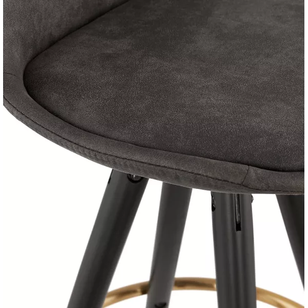 Tabouret de bar vintage en microfibre pieds noirs et dorés VICKY (gris foncé)