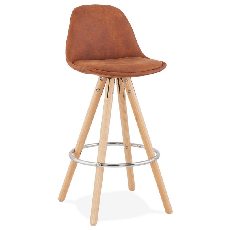 Tabouret de bar mi-hauteur scandinave en microfibre pieds bois couleur naturelle TALIA MINI (marron) à associer à Tabouret Snack