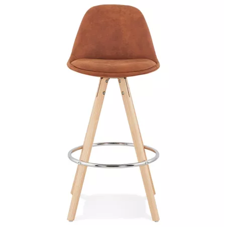 Tabouret de bar mi-hauteur scandinave en microfibre pieds bois couleur naturelle TALIA MINI (marron) à associer à Tabouret Snack