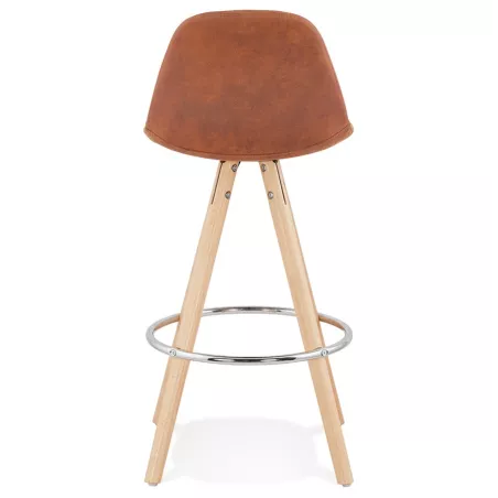 Tabouret de bar mi-hauteur scandinave en microfibre pieds bois couleur naturelle TALIA MINI (marron) à associer à Tabouret Snack