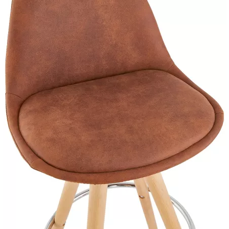 Tabouret de bar mi-hauteur scandinave en microfibre pieds bois couleur naturelle TALIA MINI (marron) à associer à Tabouret Snack